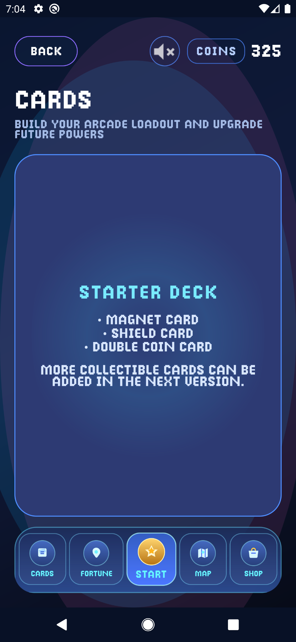 Cards screen